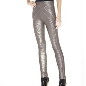 Hervé Leger PIETRA Silver Metallic Leggings Pants - Size XS
